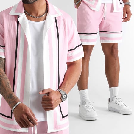 LBO - Camicia a maniche corte e pantaloncini da jogging stampati 1228 Pink White Set