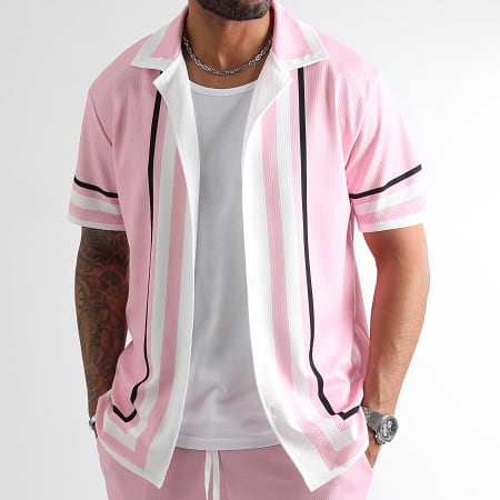 LBO - Camicia a maniche corte e pantaloncini da jogging stampati 1228 Pink White Set