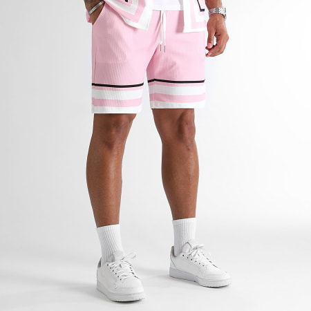 LBO - Conjunto de camisa de manga corta y pantalón corto estampado 1228 Rosa Blanco