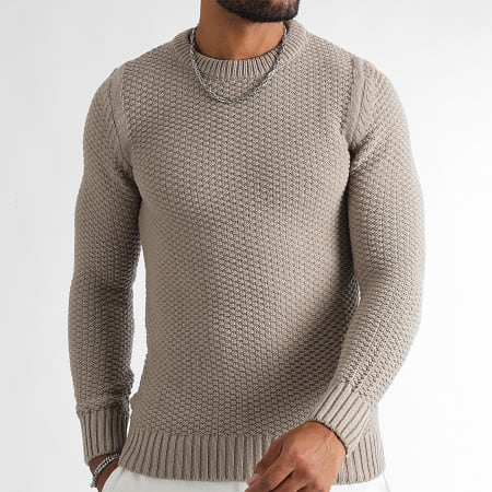 LBO - Pull Col Rond Grosses Mailles 0515 Beige