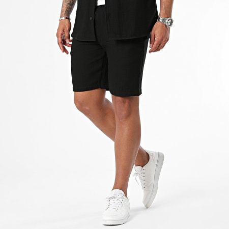 Mackten - Conjunto de camisa negra de manga corta y pantalón corto de jogging