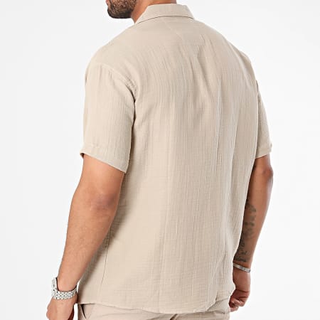 Mackten - Conjunto de camisa de manga corta y pantalón corto de jogging beige