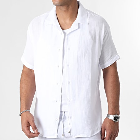 Mackten - Conjunto de camisa blanca de manga corta y pantalón corto de jogging