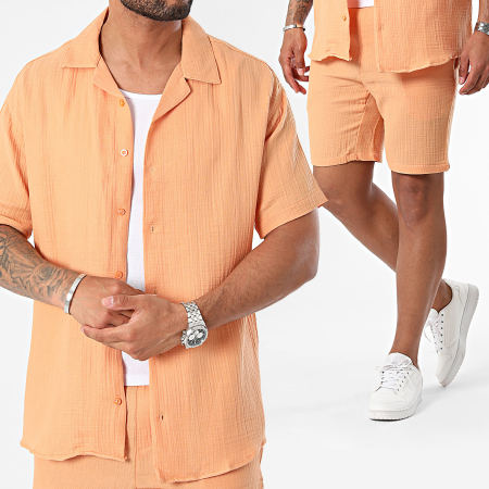 Mackten - Oranje shirt met korte mouwen en joggingbroekenset