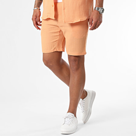 Mackten - Conjunto naranja de camisa de manga corta y pantalón corto de jogging