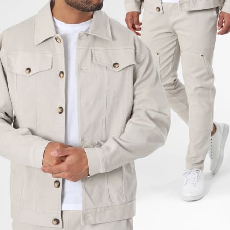 Aarhon - Conjunto de chaqueta y vaqueros 23215-23151 Beige