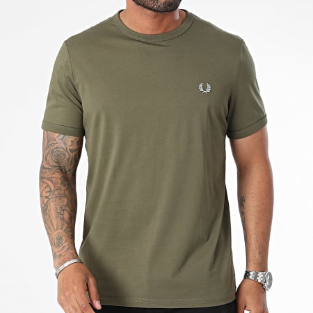 Fred Perry - M3519 Camiseta Ringer Verde Caqui Oscuro