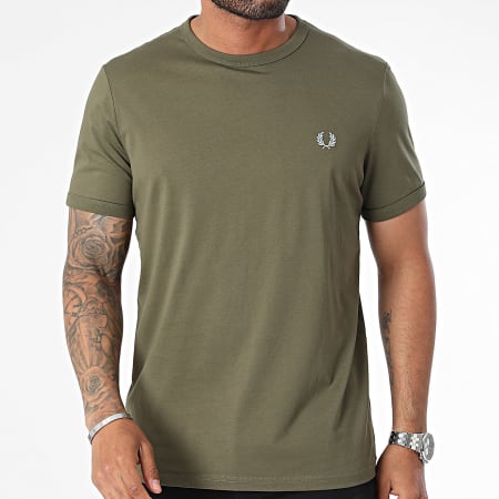 Fred Perry - M3519 Tee Shirt Ringer Verde cachi scuro