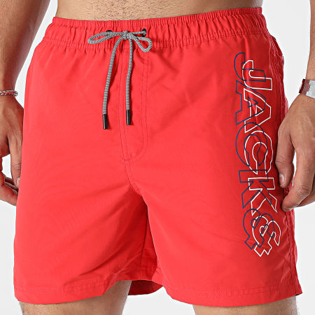 Jack And Jones - Pantaloncini da bagno Fiji con doppio logo rosso mattone