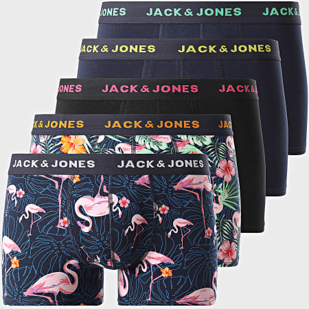 Jack And Jones - Set van 5 roze flamingo's marineblauw zwart gebloemde boxershorts