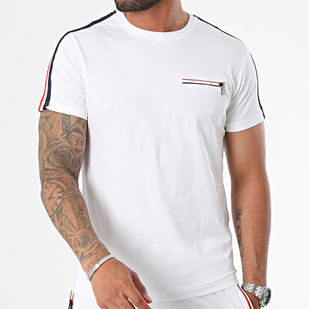 Zayne Paris  - Ensemble Tee Shirt Poche Et Short Jogging A Bandes Blanc