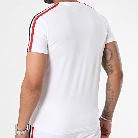 Zayne Paris  - Ensemble Tee Shirt Poche Et Short Jogging A Bandes Blanc