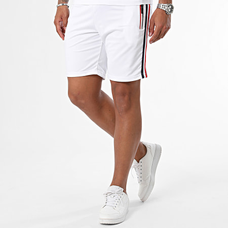 Zayne Paris  - Ensemble Tee Shirt Poche Et Short Jogging A Bandes Blanc