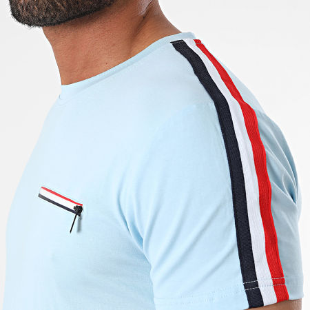 Zayne Paris  - Conjunto de camiseta con bolsillo de rayas azul claro y pantalón corto de jogging