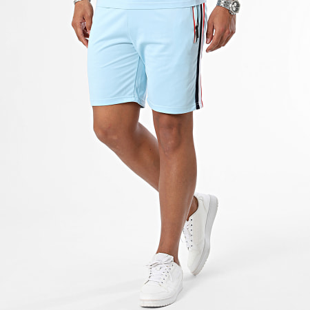 Zayne Paris  - Conjunto de camiseta con bolsillo de rayas azul claro y pantalón corto de jogging