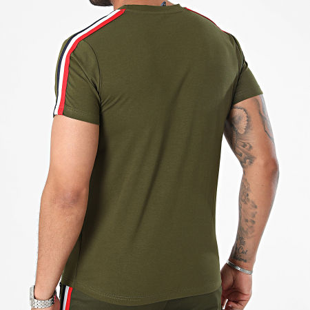 Zayne Paris  - Ensemble Tee Shirt Poche Et Short Jogging A Bandes Vert Kaki