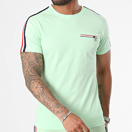 Zayne Paris  - Conjunto de camiseta con bolsillos a rayas verde claro y pantalón corto de jogging