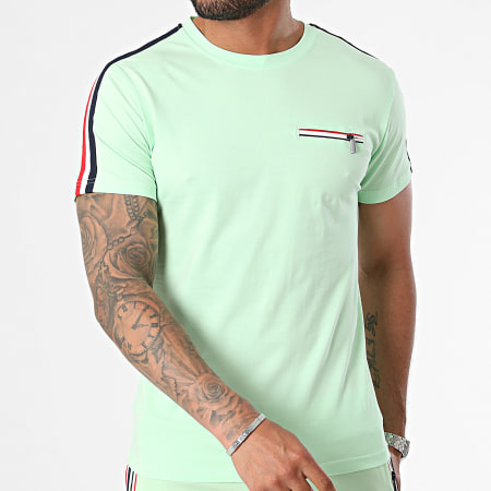 Zayne Paris  - Ensemble Tee Shirt Poche Et Short Jogging A Bandes Vert Clair