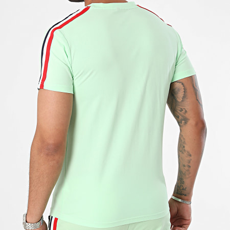 Zayne Paris  - Conjunto de camiseta con bolsillos a rayas verde claro y pantalón corto de jogging