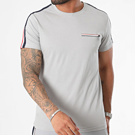 Zayne Paris  - Ensemble Tee Shirt Poche Et Short Jogging A Bandes Gris