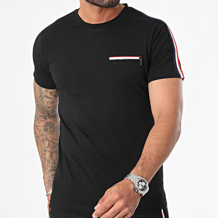 Zayne Paris  - Ensemble Tee Shirt Poche Et Short Jogging A Bandes Noir