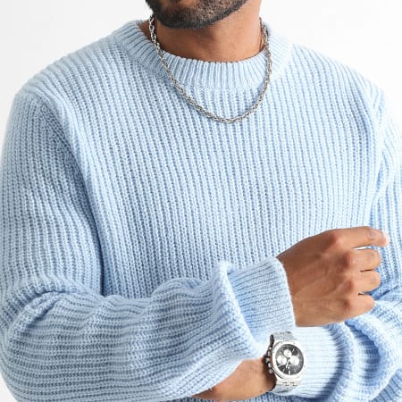 LBO - Azul claro 1275 Jersey grande de punto con cuello redondo