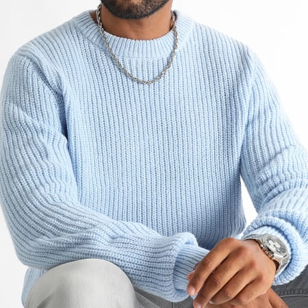 LBO - Azul claro 1275 Jersey grande de punto con cuello redondo