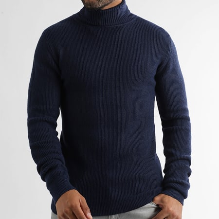 LBO - Jersey de punto azul marino con cuello vuelto 1267