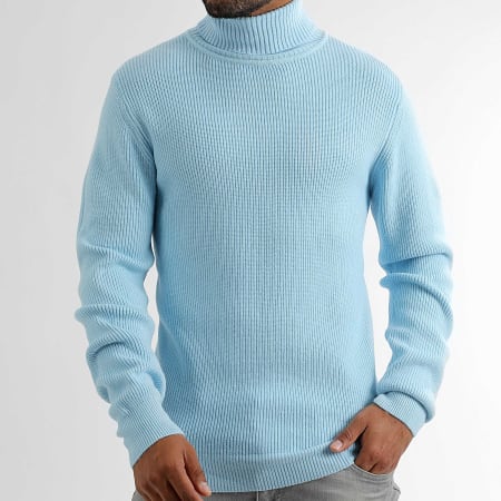 LBO - Jersey de punto azul claro con cuello vuelto 1269