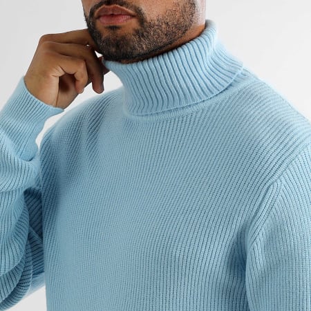 LBO - Jersey de punto azul claro con cuello vuelto 1269