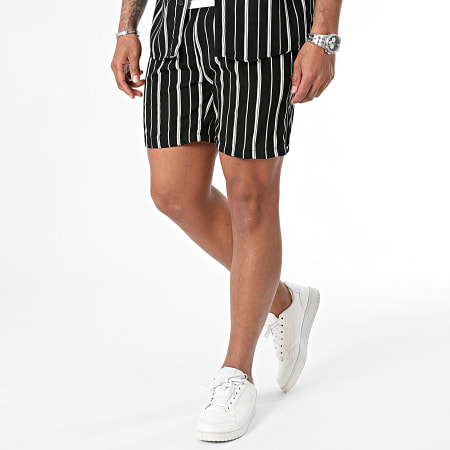 Zayne Paris  - Ensemble Chemise Manches Courtes Et Short Jogging A Rayures Noir Blanc