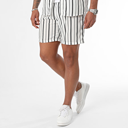 Zayne Paris  - Conjunto de camisa blanca a rayas negras y pantalón corto de jogging