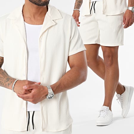 Zayne Paris  - Conjunto de camisa de manga corta y pantalón corto de jogging beige