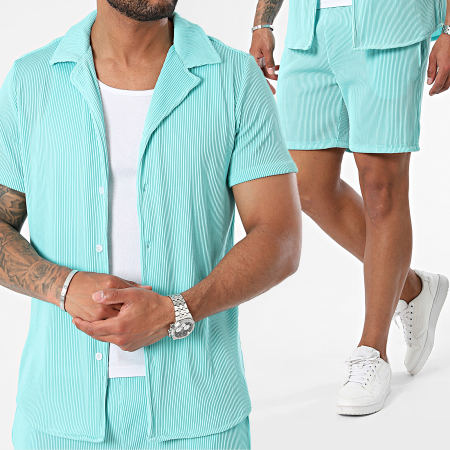 Zayne Paris  - Ensemble Chemise Manches Courtes Et Short Jogging Bleu Turquoise