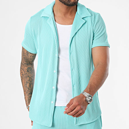 Zayne Paris  - Turquoise Blauw Korte Mouw Shirt En Jogging Shorts Set