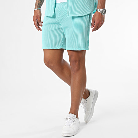 Zayne Paris  - Turquoise Blauw Korte Mouw Shirt En Jogging Shorts Set