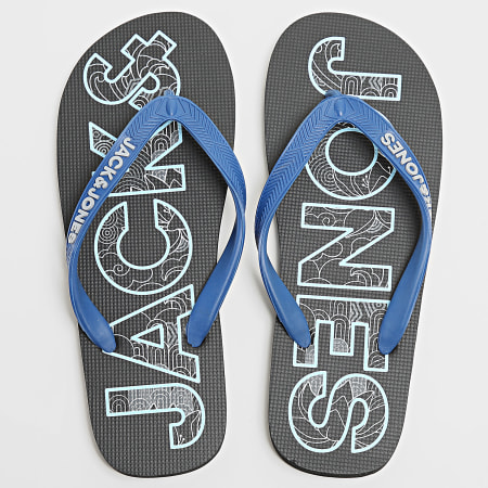 Jack And Jones - Tongs Logo Palm Print Anthracite Nautical Blue