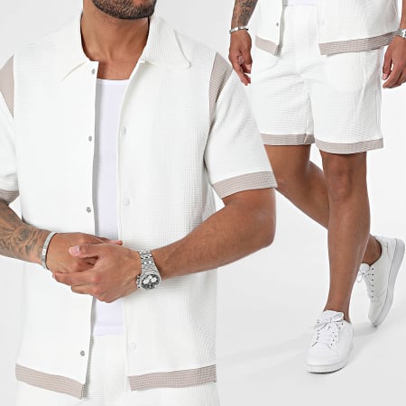 KZR - Set camicia a maniche corte e pantaloncini da jogging bianco