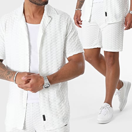 Zelys Paris - Set camicia a maniche corte e pantaloncini da jogging bianco