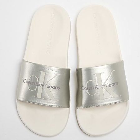 Calvin Klein - Claquettes Femme Slide New York 1243 Creamy White Eggshell
