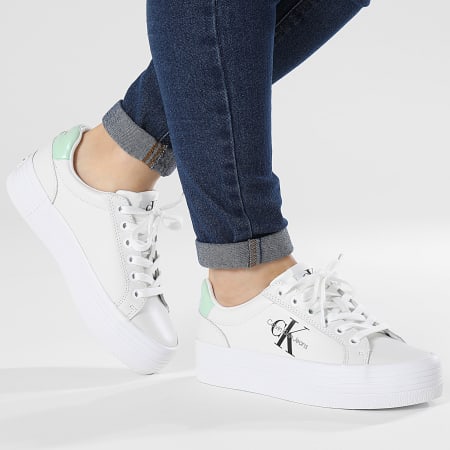 Calvin Klein - Zapatillas Vulc Platform Laceup YW0YW01474 Bright White Pastel Green para mujer