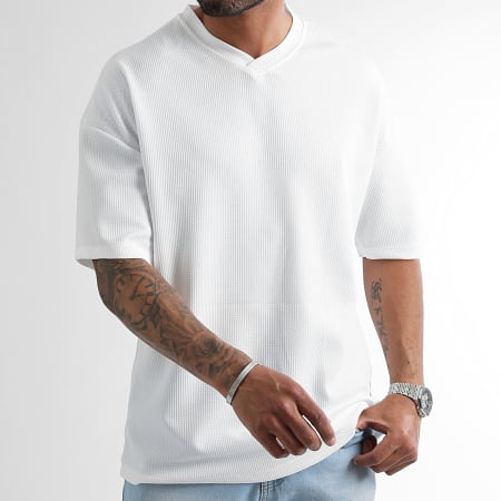 LBO - Waffle Textured Tee Large Cuello en V 1152 Blanco