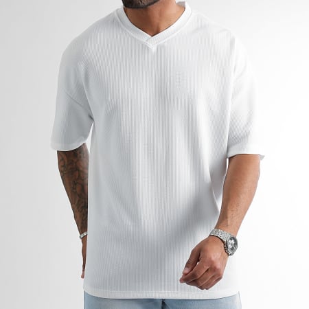 LBO - Waffle Textured Tee Large Cuello en V 1152 Blanco