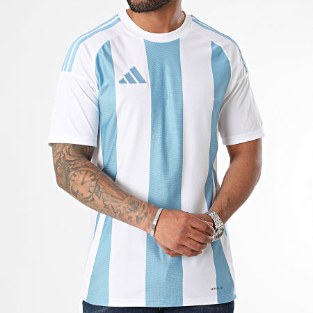 Adidas Sportswear - Tee Shirt A Bandes Striped 24 IW4555 Blanc Bleu Clair