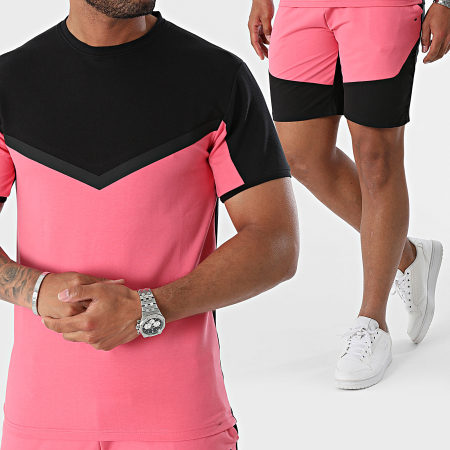 Black Industry - Roze en zwart T-shirt en joggingshortset