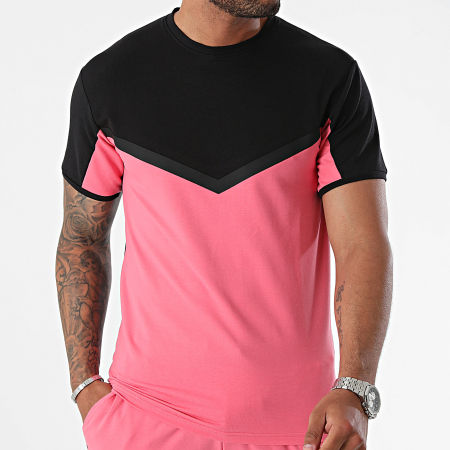 Black Industry - Conjunto de camiseta y pantalón corto rosa y negro