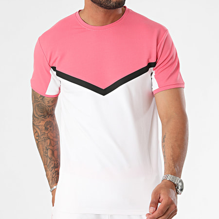 Black Industry - Conjunto de camiseta blanca rosa y pantalón corto de jogging