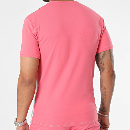 Black Industry - Conjunto de camiseta blanca rosa y pantalón corto de jogging