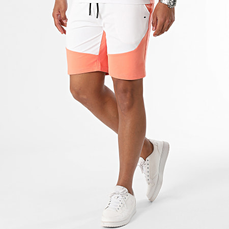 Black Industry - Conjunto de camiseta blanca naranja y pantalón corto de jogging