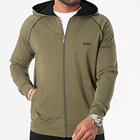 BOSS - Mix And Match Hooded Zip Sweatshirt 5055313 Khaki Green